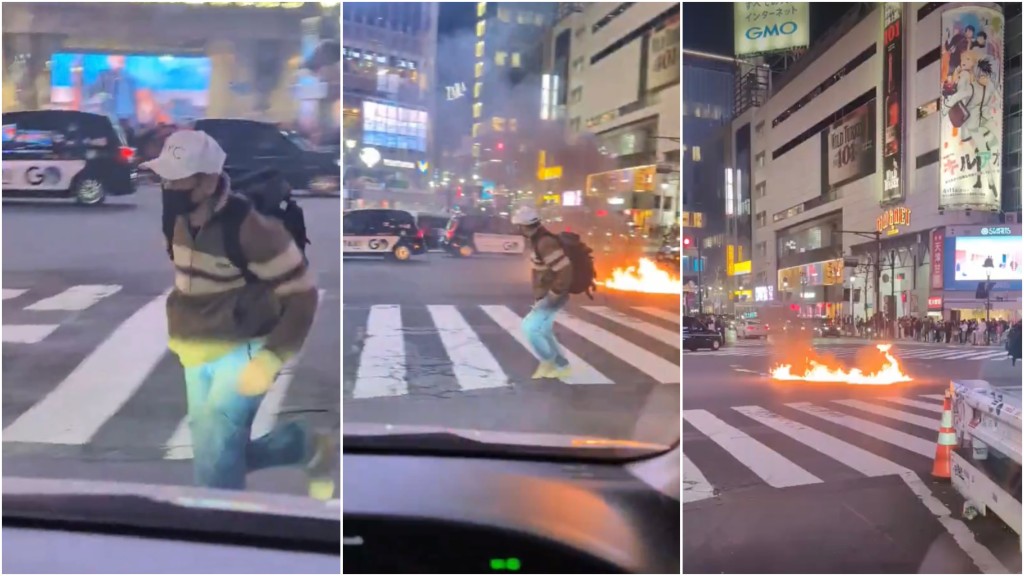 澀谷十字路口有人潑液點火，50餘歲男子事後到警署自首。  X@Physical_milkaq