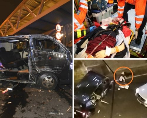 鑽石山發生嚴重車禍;女死者(右下紅圈)被抛出車外。