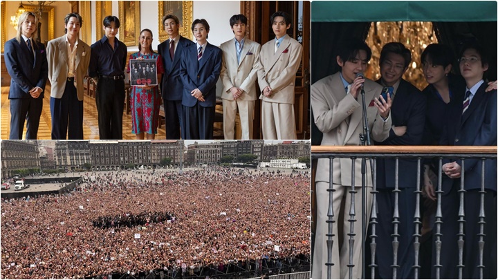 BTS訪墨西哥獲總統接待  逾5萬粉絲聚集於國家宮外  成員V以西班牙語發言