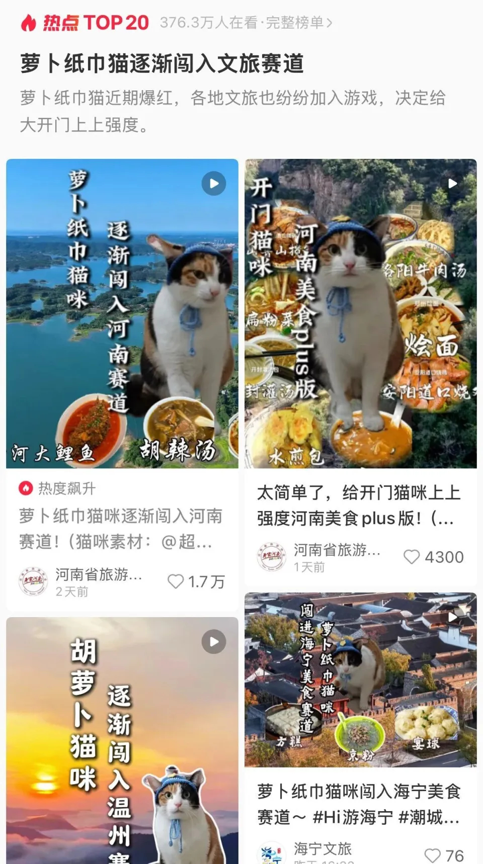 各地文旅都用上三色貓作宣傳。