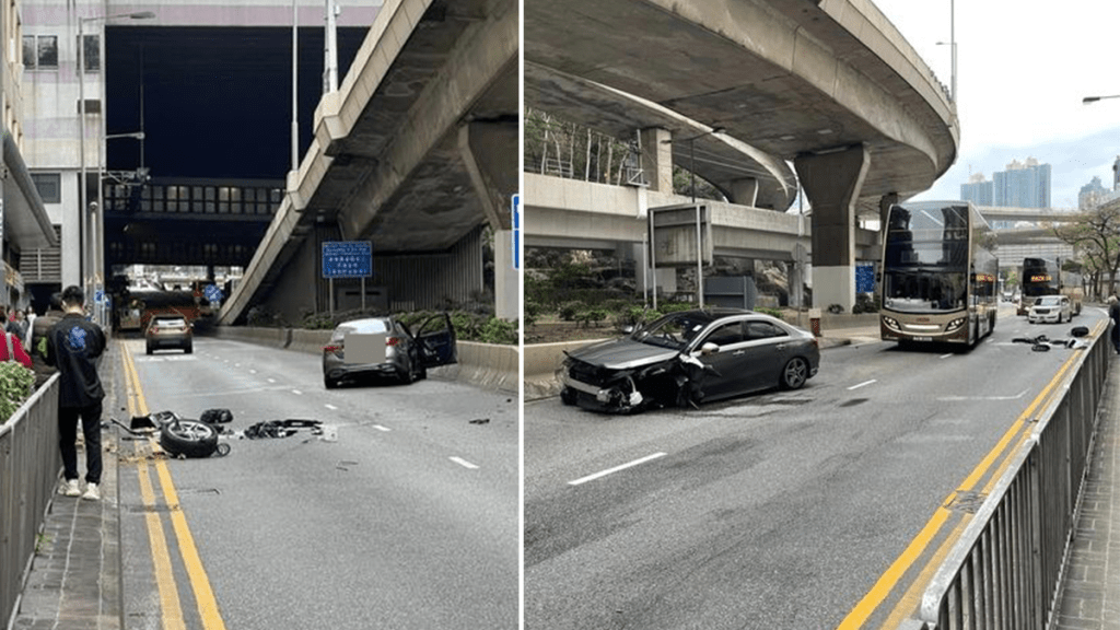 油塘有私家車自炒毁欄杆花槽。網上圖片