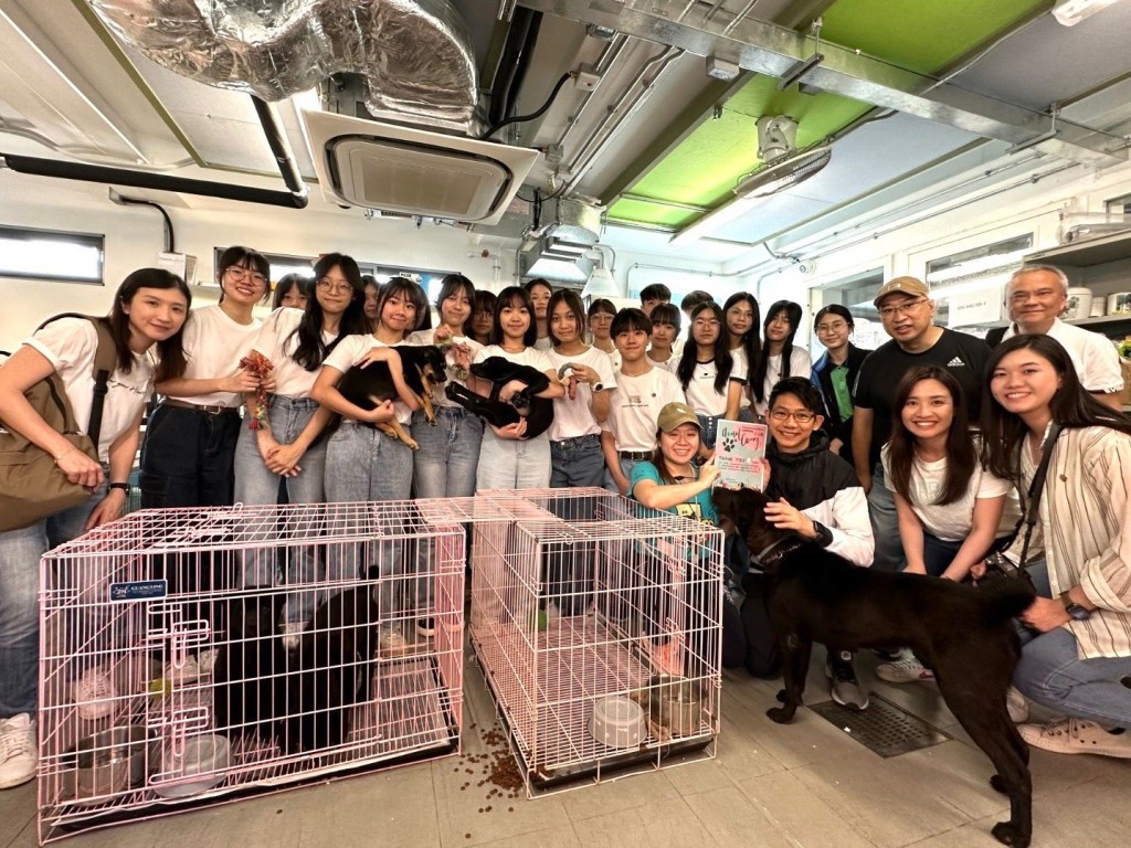 元朗信义中学设有爱护动物学会，日前探访香港拯救流浪猫狗协会后承诺每月领养日派人帮手。(受访者提供)