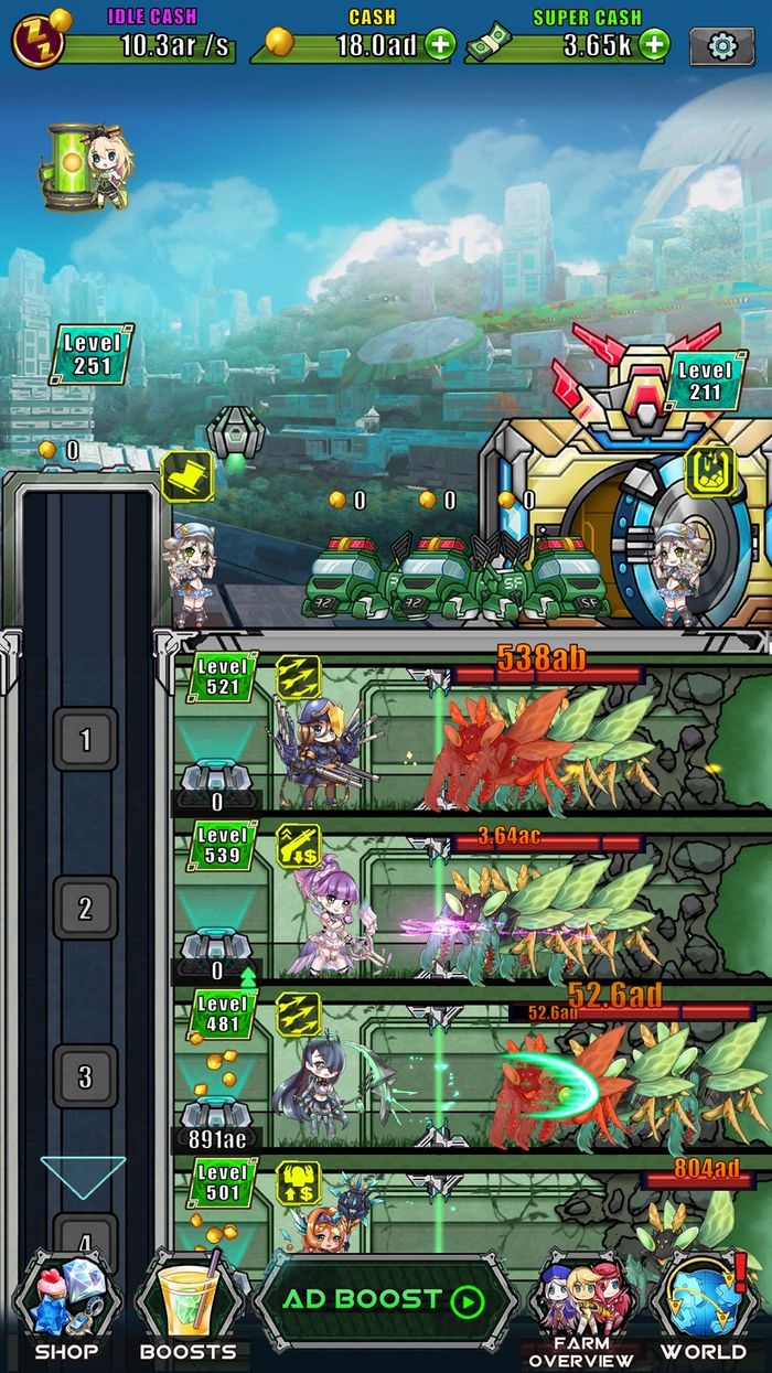 「Idle Space Farmer」手機遊戲的玩家於星球上開發自己的農場，派遣特工於各層擊退來襲的敵人，賺取收入。（圖片由VTC提供）