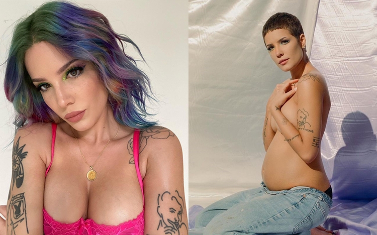 26歲美國女歌手Halsey今日在IG分享半裸大肚照片宣布有喜。