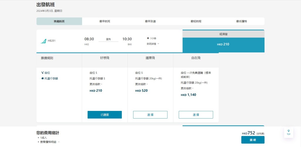 大灣區航空快閃優惠：以曼谷為例，3月3日出發單程$210起（連稅$752）