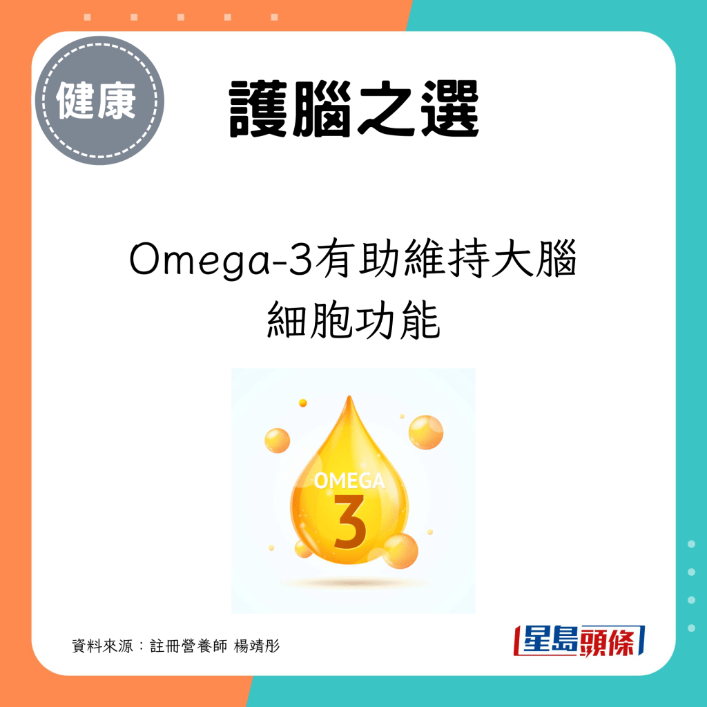 富含Omega-3脂肪酸的食油是護腦之選，有助維持大腦細胞功能