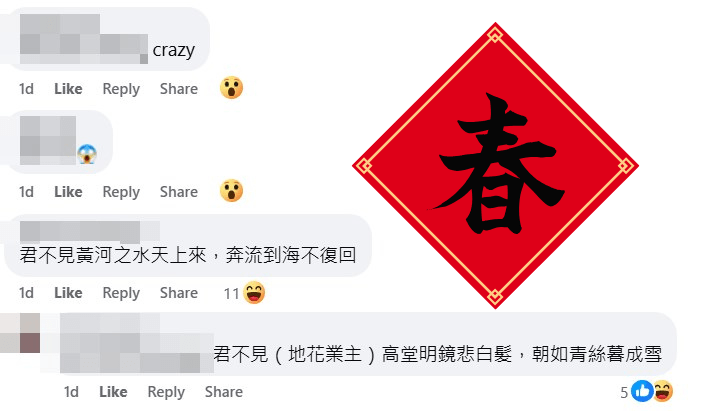 网民：君不见黄河之水天上来，奔流到海不复回。fb「我长于大角咀重生版」截图