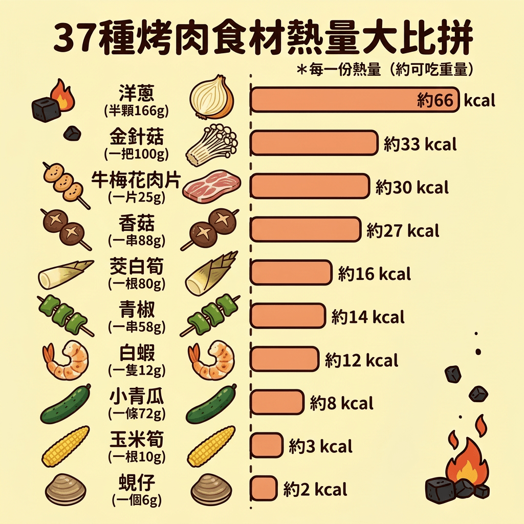 37種烤肉食材熱量大比拼 *每一份熱量（約可吃重量）