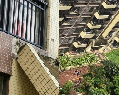 東莞一住宅樓宇發生水泥簷篷斷裂事故。(網圖)