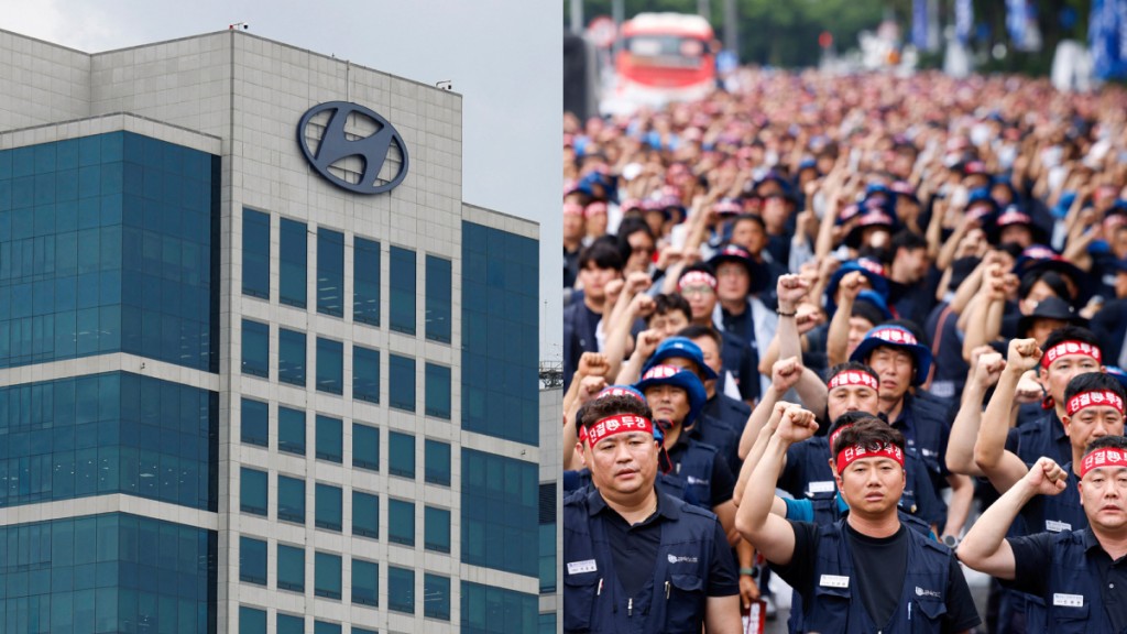 南韩现代汽车发动10年来首度全面罢工，累计损失逾130亿。路透社