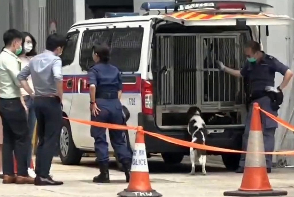 毒品調查科攜同緝毒犬搜查西九總部。