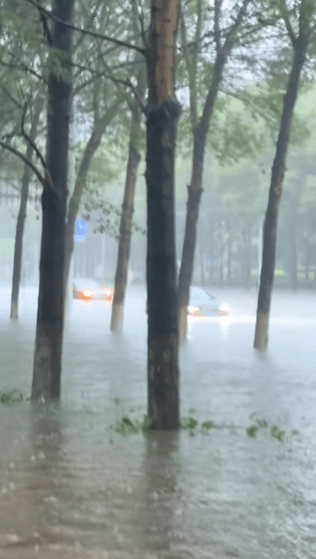 受台风巴威外围环流影响，沈阳市因暴雨陷入历史性瘫痪。 抖音