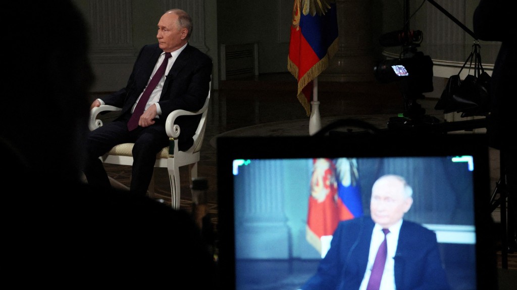 俄羅斯總統普京接受了前美國霍士新聞主播卡爾森（Tucker Carlson）專訪。  路透社