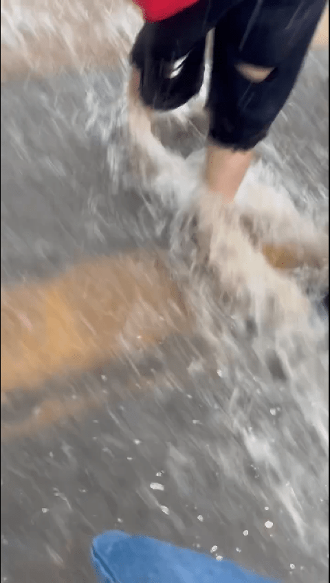 由於水流湍急，路人行走時均小心翼翼。