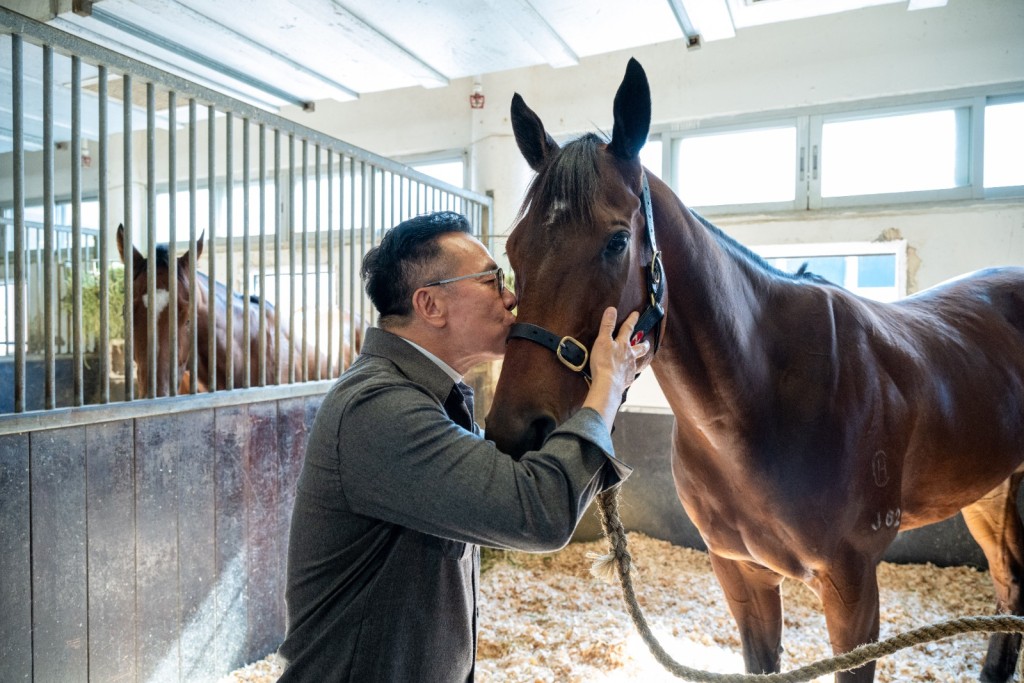 馬主梁錫光每次探望「嘉應高昇」都會親吻牠。