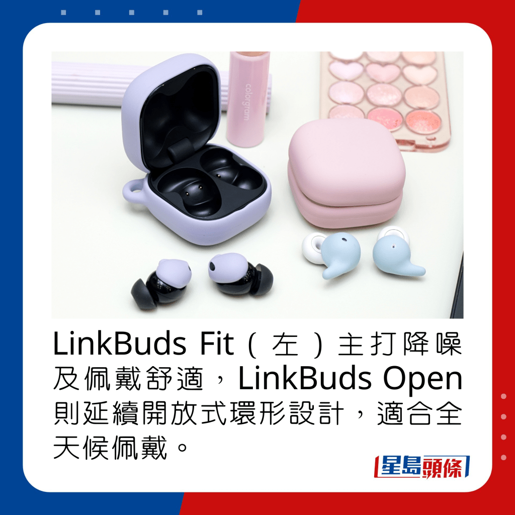 LinkBuds Fit（左）主打降噪及佩戴舒适，LinkBuds Open则延续开放式环形设计，适合全天候佩戴。