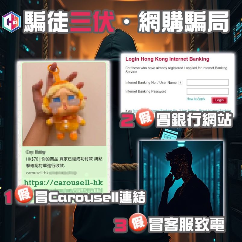 一名女子於Carousell放售「CRYBABY」公仔，遭騙徒呃走損失近4萬元。守網者FB