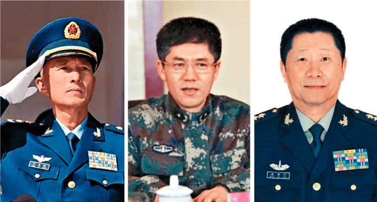 前空军司令员丁来杭（左）、前火箭军司令员李玉超（中）及前火箭军司令员周亚宁（右）等人大代表资格中止。网上图片