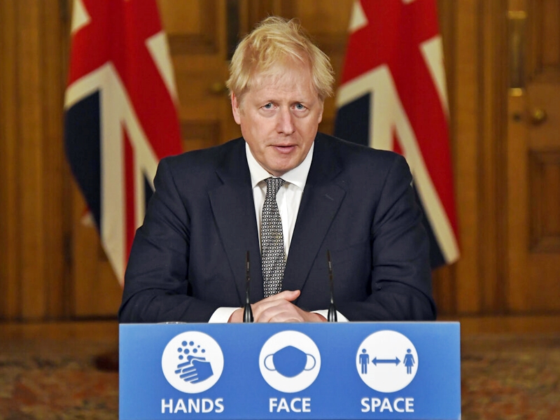 英國首相約翰遜宣布周四起,英格蘭地區將再次封鎖至12月2日。AP圖片