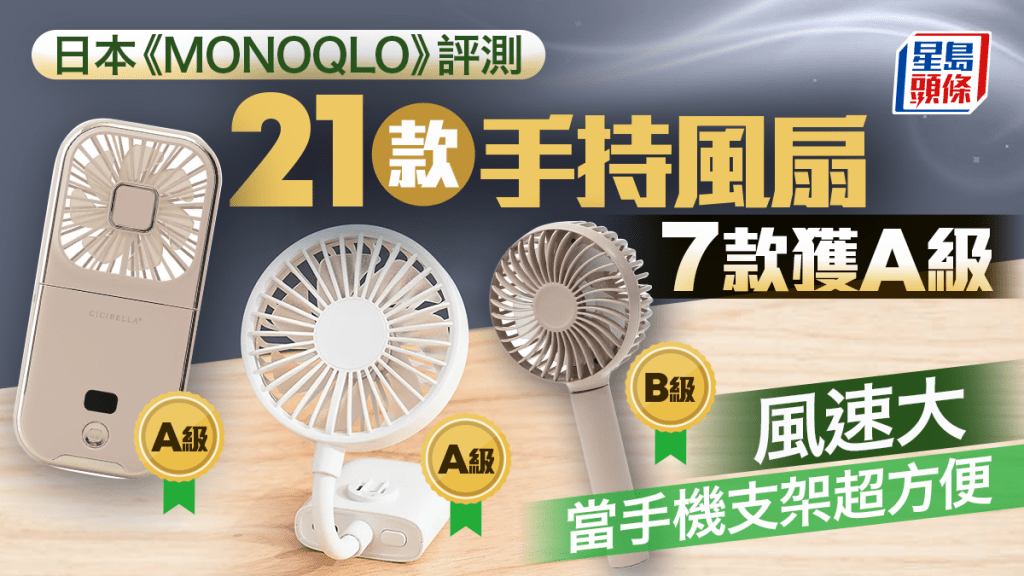 手持風扇推介｜日本《MONOQLO》評測21款人氣產品 7款獲A級 風速大可當手機支架超方便！