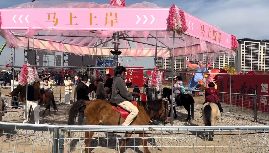 西安有遊樂場推出「旋轉活馬」項目引起虐畜爭論。抖音@大虎妞吖