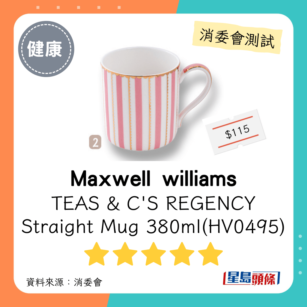 消委會陶瓷餐具測試 5星推介名單｜「Maxwell williams」TEAS & C'S REGENCY Straight Mug 380ml (HV0495)