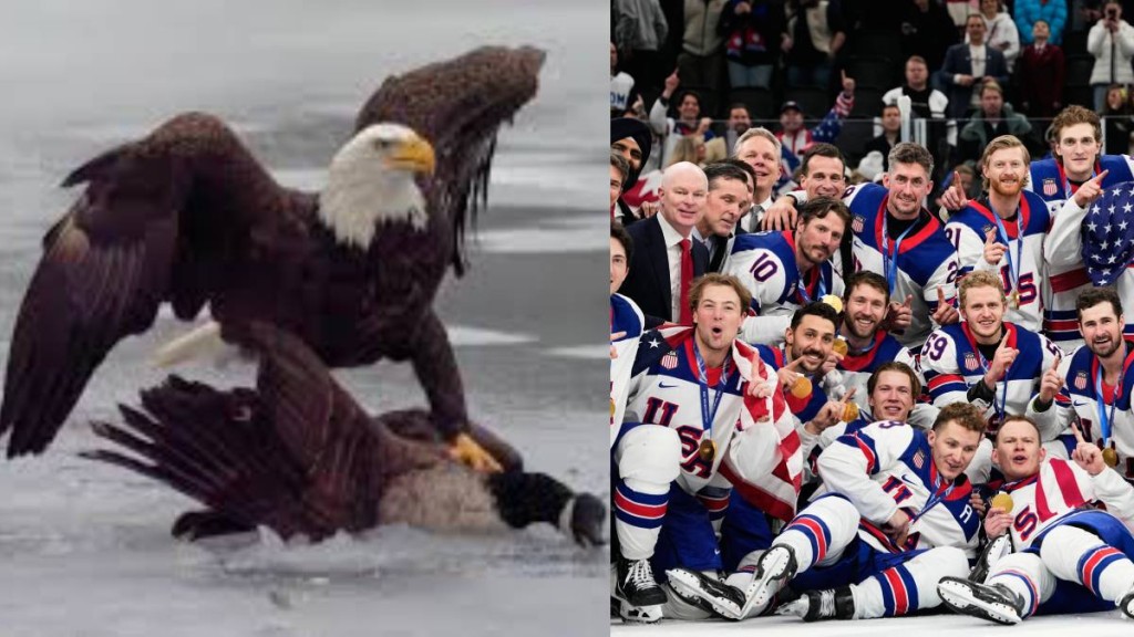 白宮近日在慶祝美國於冬季奧運男子冰球決賽擊敗加拿大後，發布一則帶有政治暗示的社交媒體貼文，引發加拿大輿論及學界批評。（X@The White House，美聯社）