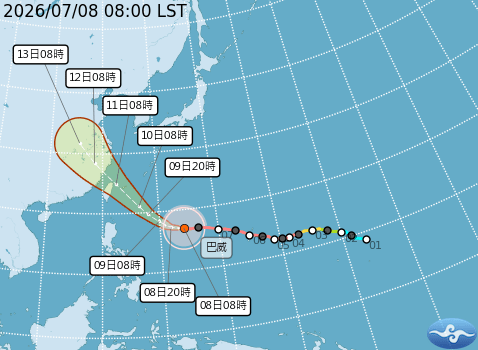 台灣氣象部門預測「巴威」路徑。台氣象部門 台灣氣象部門預測「巴威」路徑。台氣象部門