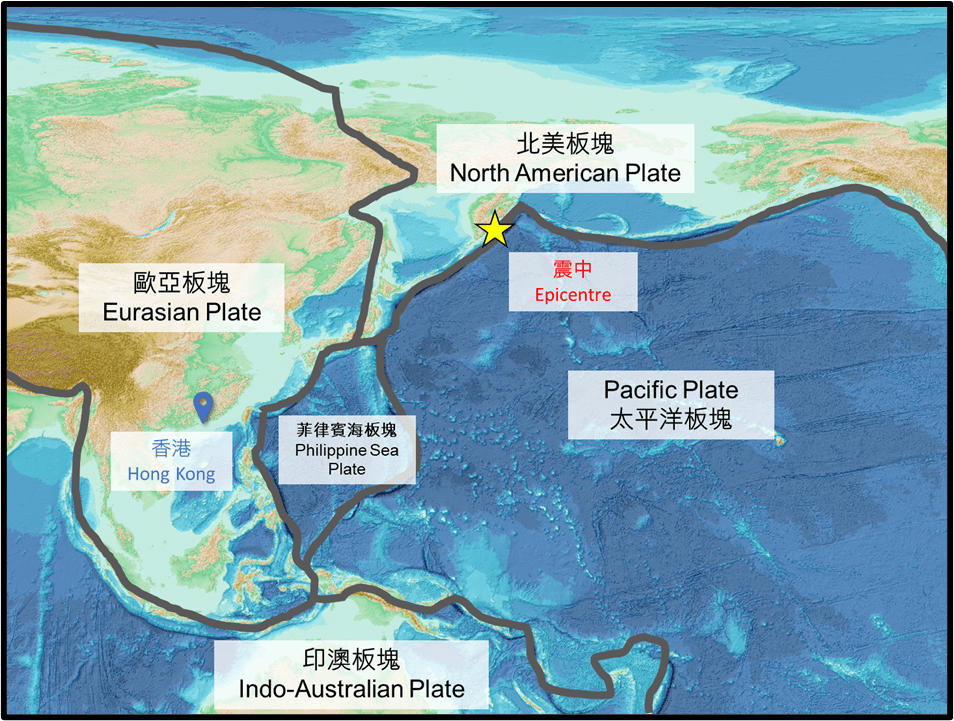構造板塊分布圖。天文台圖片 構造板塊分布圖。天文台圖片