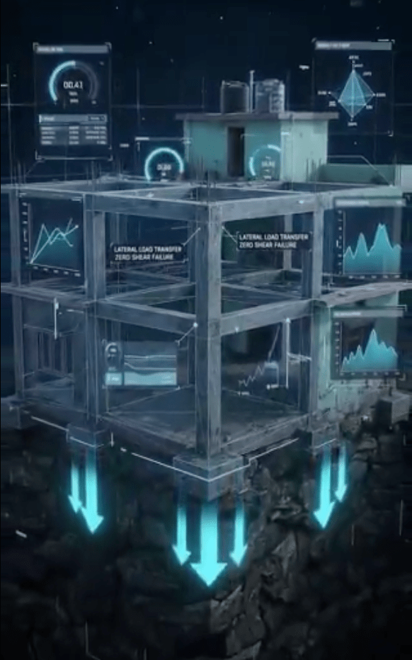 綠色房屋相信採用了鋼筋混凝土框架，當泥洪撞擊建築時，力量不會只集中於一幅牆，而是由整個框架分擔，再傳至地基。