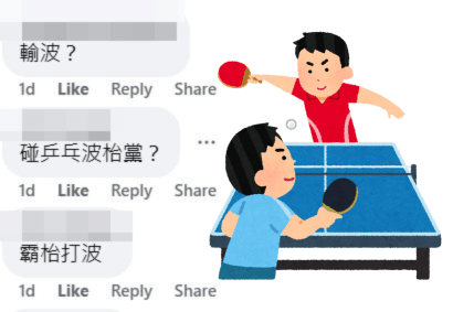 網民：碰乒乓波枱黨？fb「皇后山乜都友」截圖