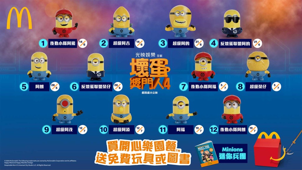 麥當勞優惠︳《壞蛋獎門人4》Minions迷你兵團玩具登陸麥當勞（圖片來源：麥當勞）
