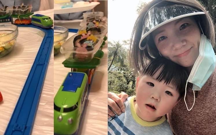 車卡上放個盒，盒上放壽司，自製迴轉壽司就完成。