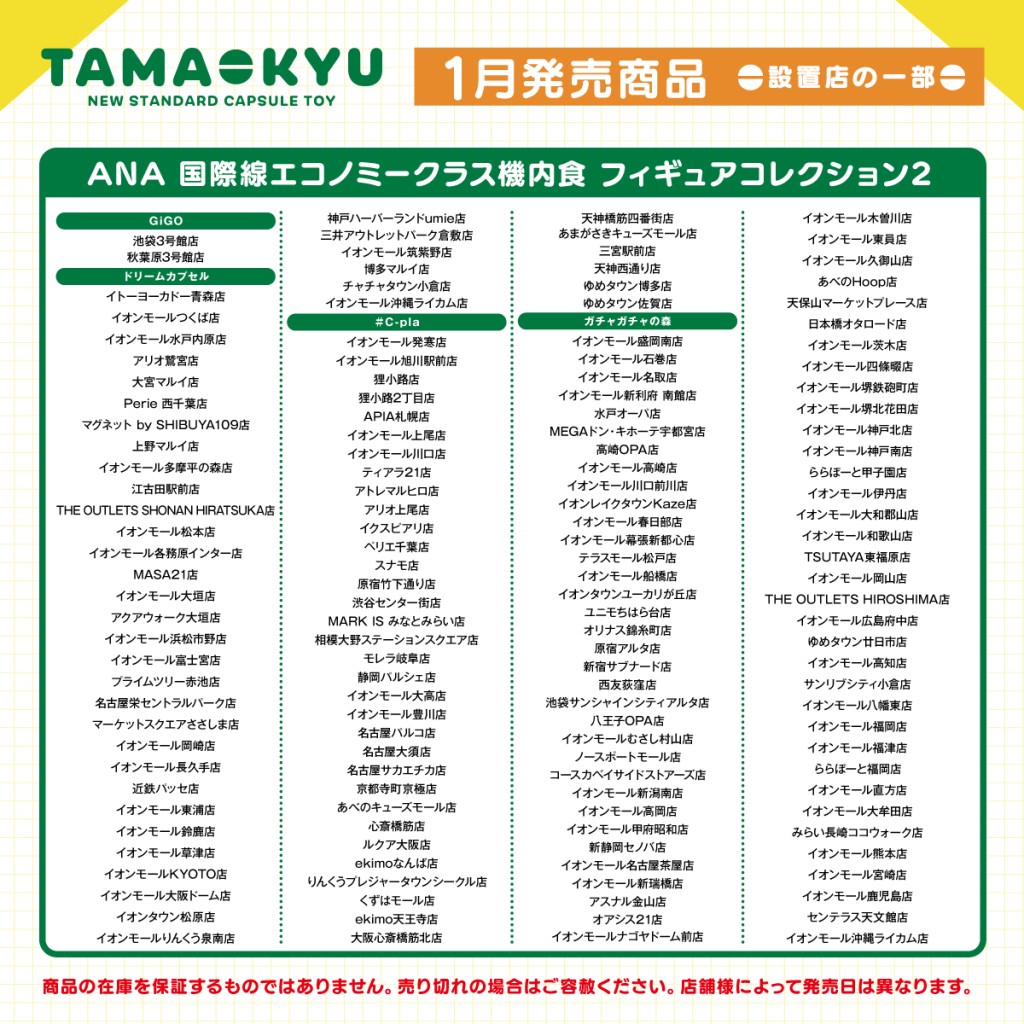1月推出其餘5款飛機餐食物模型的日本銷售點（圖片來源：全日空ANA航空）