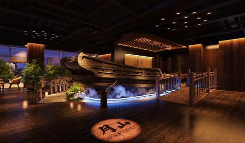 用餐環境分為四大區域，其中舟屋的設計最吸睛。