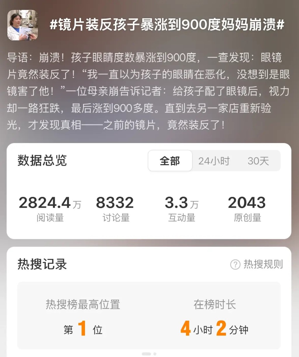 調轉鏡片安裝事件成為熱搜。