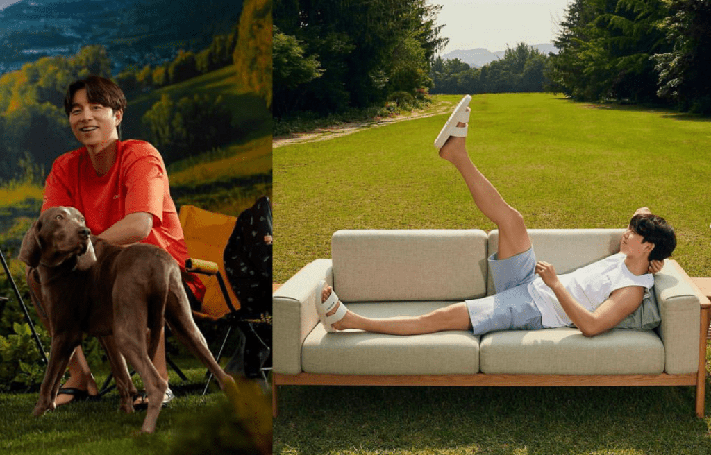 韓國男神孔劉為戶外服飾品牌Discovery Expedition代言最新系列，他演繹多個造型，都配以搭帶拖鞋，展現休閒型格。（圖片源自Discovery Expedition官方Instagram）