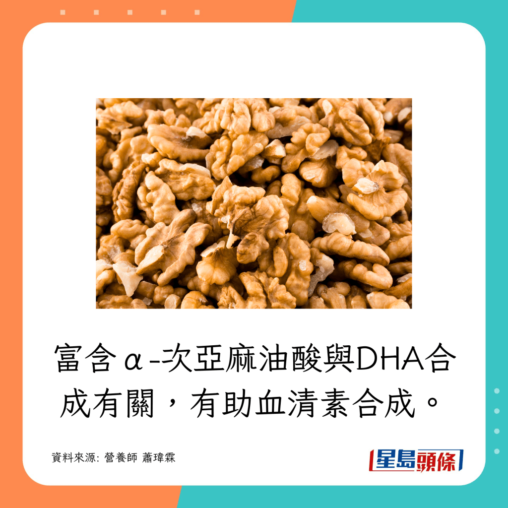 富含α-次亞麻油酸與DHA合成有關，有助血清素合成。