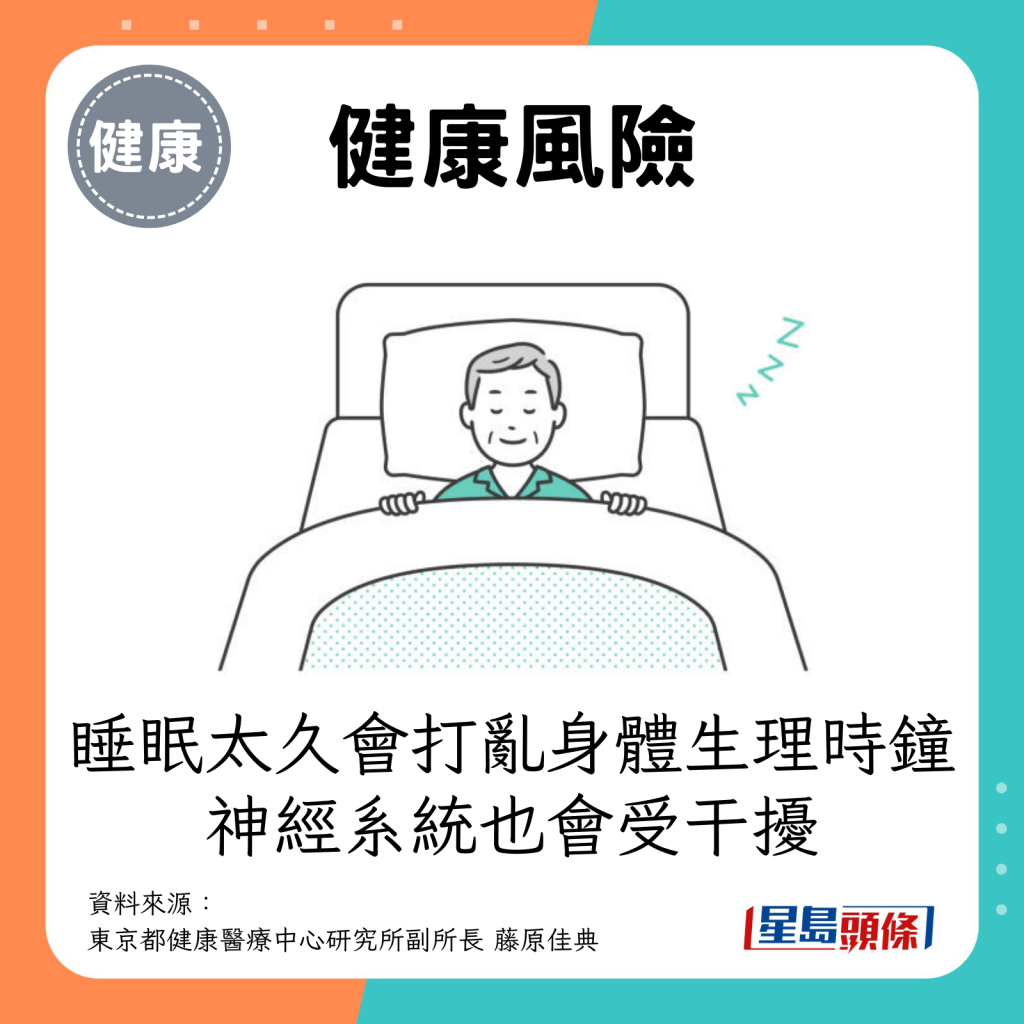 睡眠太久會打亂身體生理時鐘，神經系統也會受干擾。