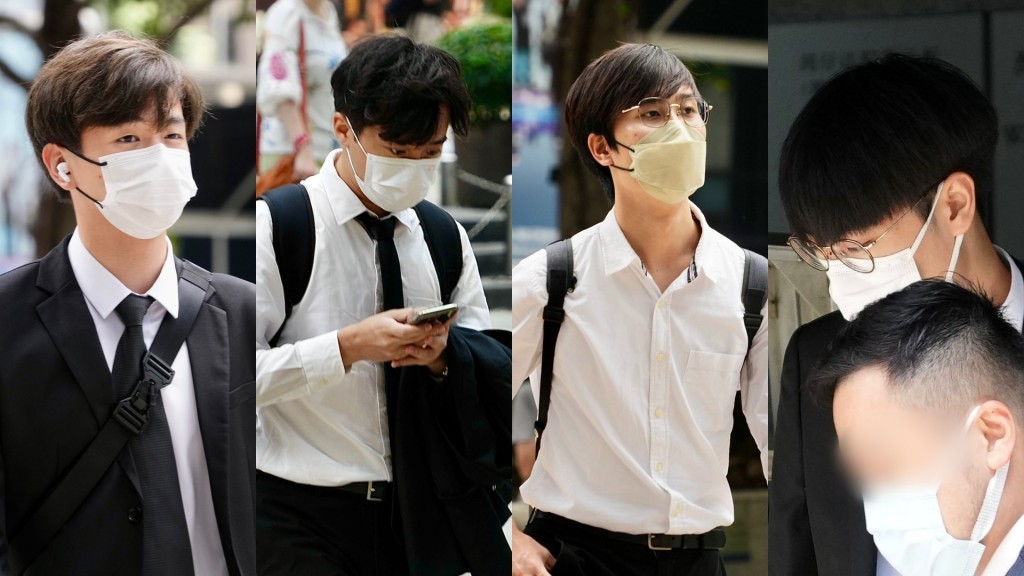 其中4名被告由左至右:蔡希霖、葉自傑、周浩泓及陳以諾(戴眼鏡者)。