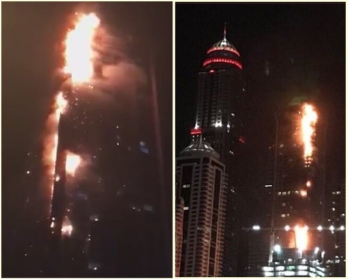 名為火炬塔的大廈，兩年著火兩次。twitter圖片