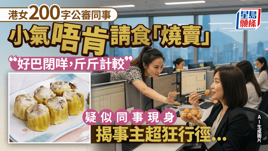 港女200字公審同事小氣唔肯請食「燒賣」!怒斥︰好巴閉咩,斤斤計較 疑似同事現身揭事主超狂行徑...