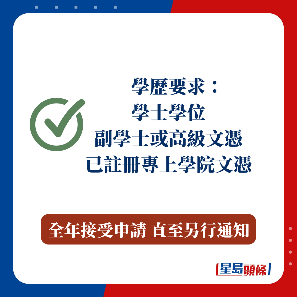 全年接受申请 直至另行通知