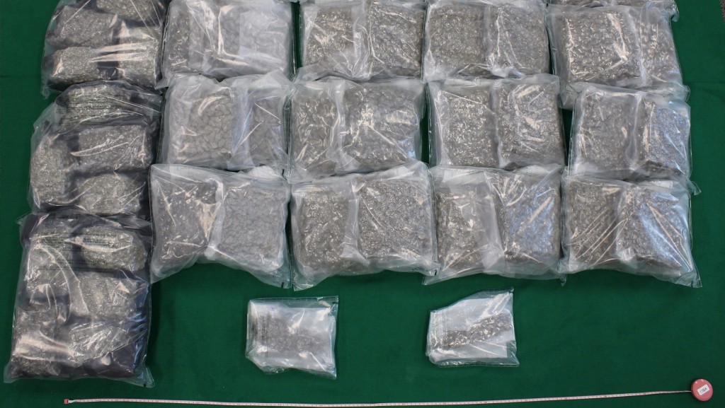 兩販毒男港珠澳大橋抵港 行李藏$550萬大麻 海關及時截獲。海關圖片