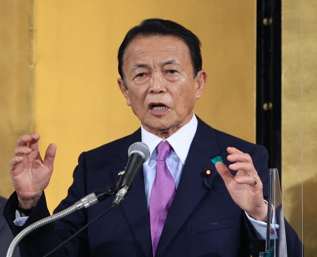 自民黨最高顧問麻生太郎據報已表明絕對不允許石破續任。法新社 自民黨最高顧問麻生太郎據報已表明絕對不允許石破續任。法新社