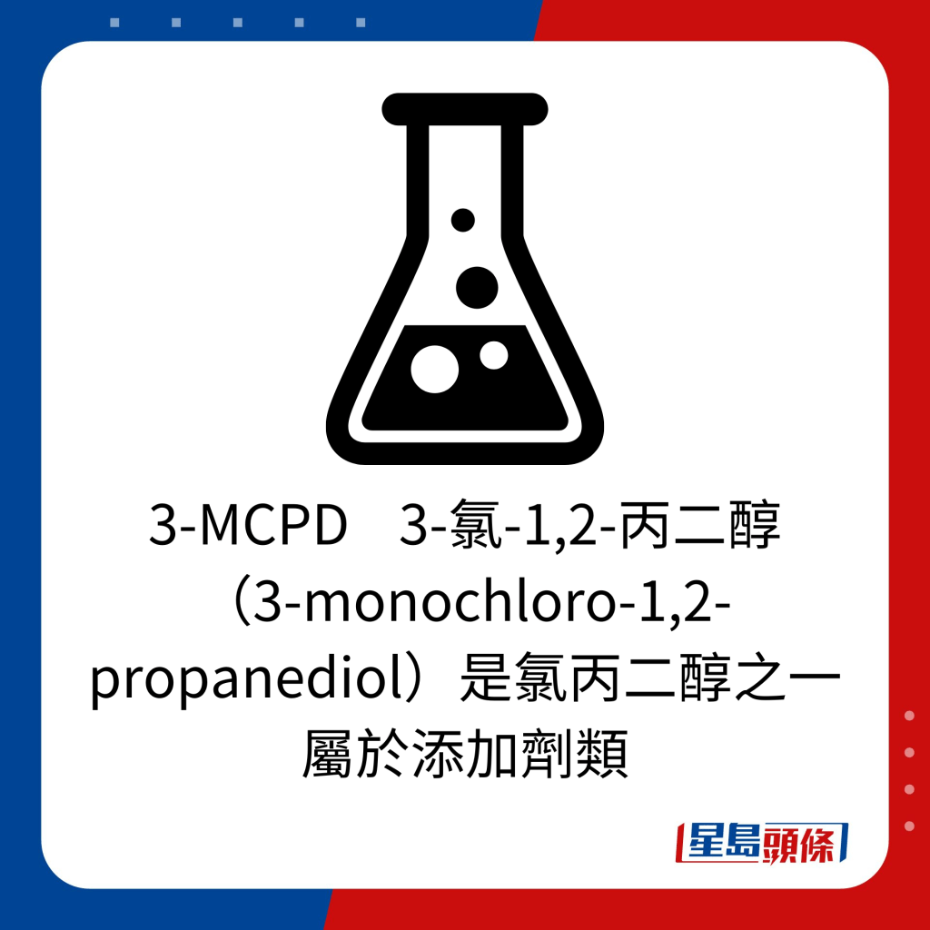 3-MCPD    3-氯-1,2-丙二醇 （3-monochloro-1,2-propanediol）是氯丙二醇之一 属于添加剂类