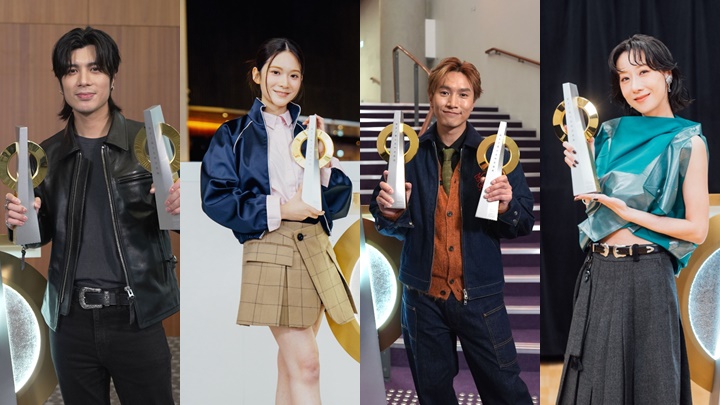 《十大中文金曲》率先揭曉部分獎項︰泳兒（右）、周殷廷（左） 、雲浩影（左二）、陳柏宇（右二） 齊上榜。