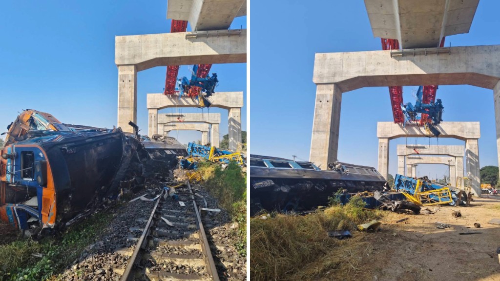 泰國在建高鐵意外—起重機高空墮下擊中行駛中火車 至少釀22死