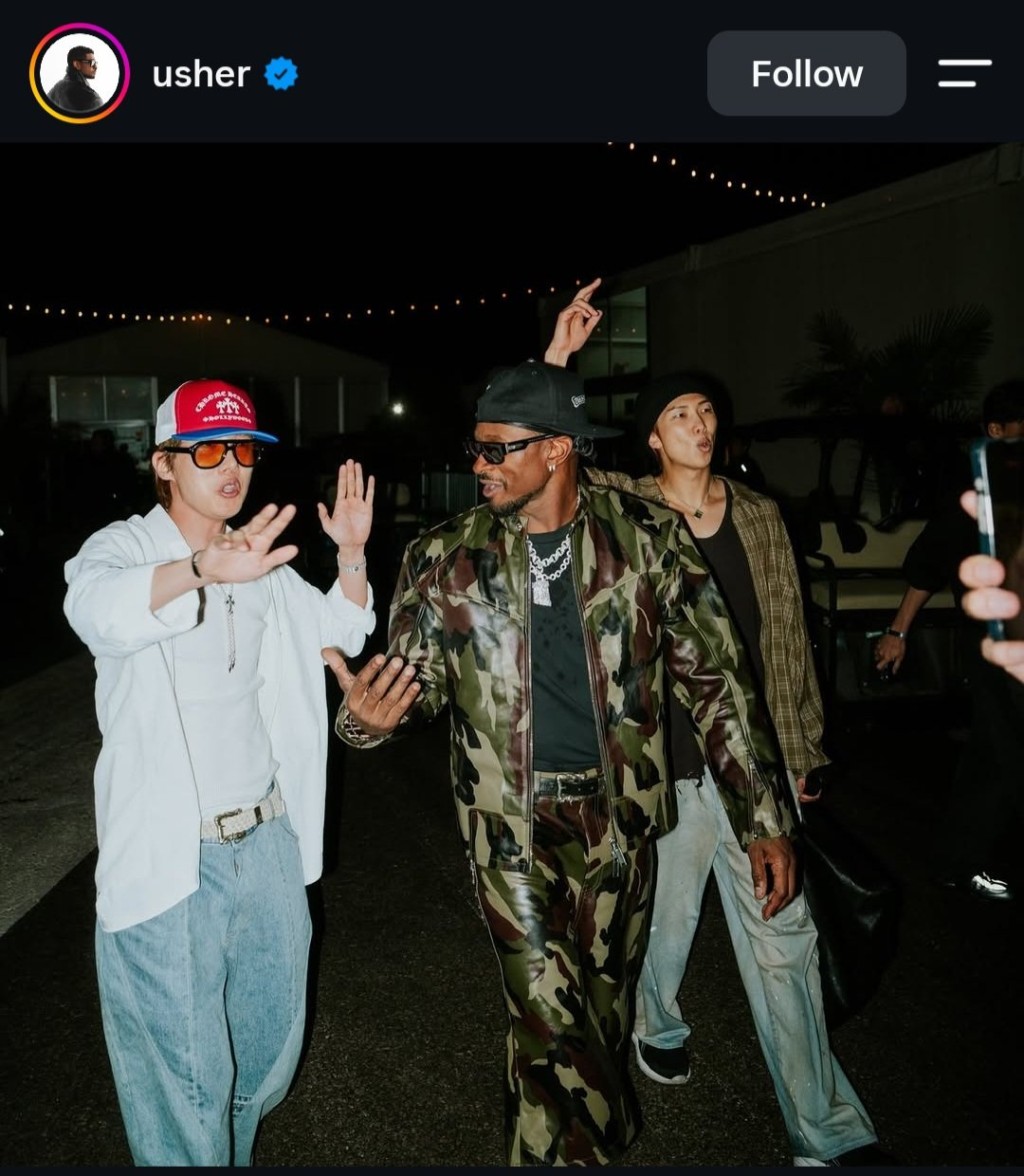 Usher被指將RM及J-Hope介紹給Chris Brown。