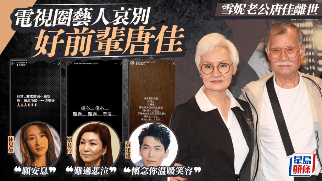 雪妮老公唐佳離世|電視圈藝人哀別好前輩唐佳 陳敏之、陳山聰惦記每句問候 樂易玲:難過悲泣